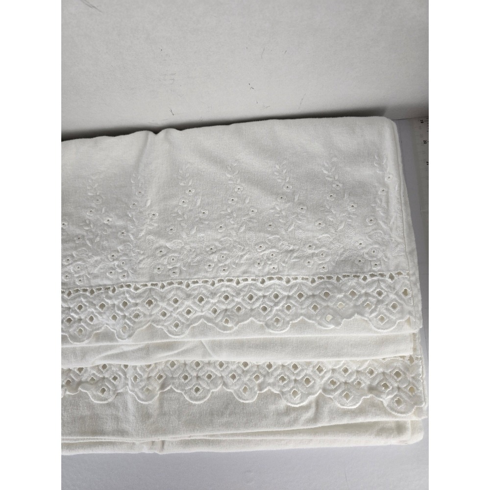 The Company Store King Pillow Sham White Flannel Eyelet Lace Trim Cottagecore
